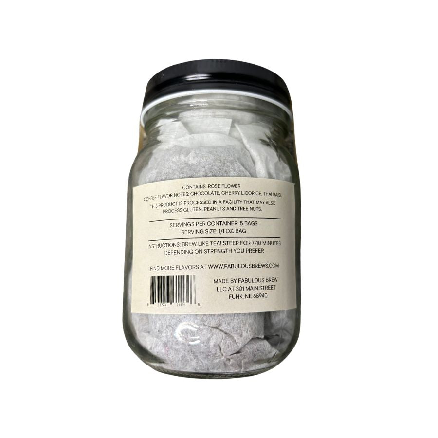 Rose Coffee Tea Bag Jar | 5 Bags | Real Rose Flower | Coffee Steep Bags | Single Serve Coffee Bag | Pre-Made Coffee Filters | Made in Small Batches