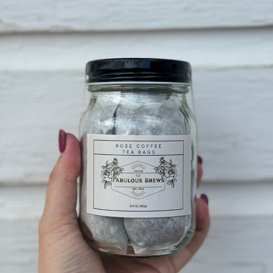 Rose Coffee Tea Bag Jar | 5 Bags | Real Rose Flower | Coffee Steep Bags | Single Serve Coffee Bag | Pre-Made Coffee Filters | Made in Small Batches
