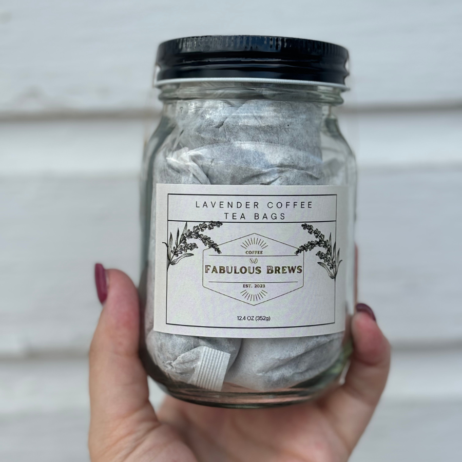 Lavender Coffee Tea Bag Jar | 5 Bags | Real Lavender Flower | Coffee Steep Bags | Single Serve Coffee Bag | Pre-Made Coffee Filters | Made in Small Batches