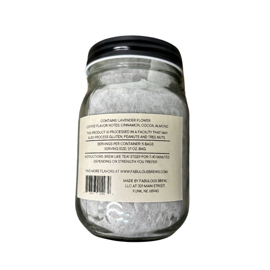 Lavender Coffee Tea Bag Jar | 5 Bags | Real Lavender Flower | Coffee Steep Bags | Single Serve Coffee Bag | Pre-Made Coffee Filters | Made in Small Batches