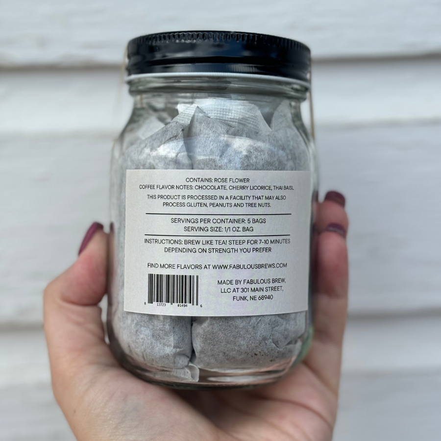 Rose Coffee Tea Bag Jar | 5 Bags | Real Rose Flower | Coffee Steep Bags | Single Serve Coffee Bag | Pre-Made Coffee Filters | Made in Small Batches